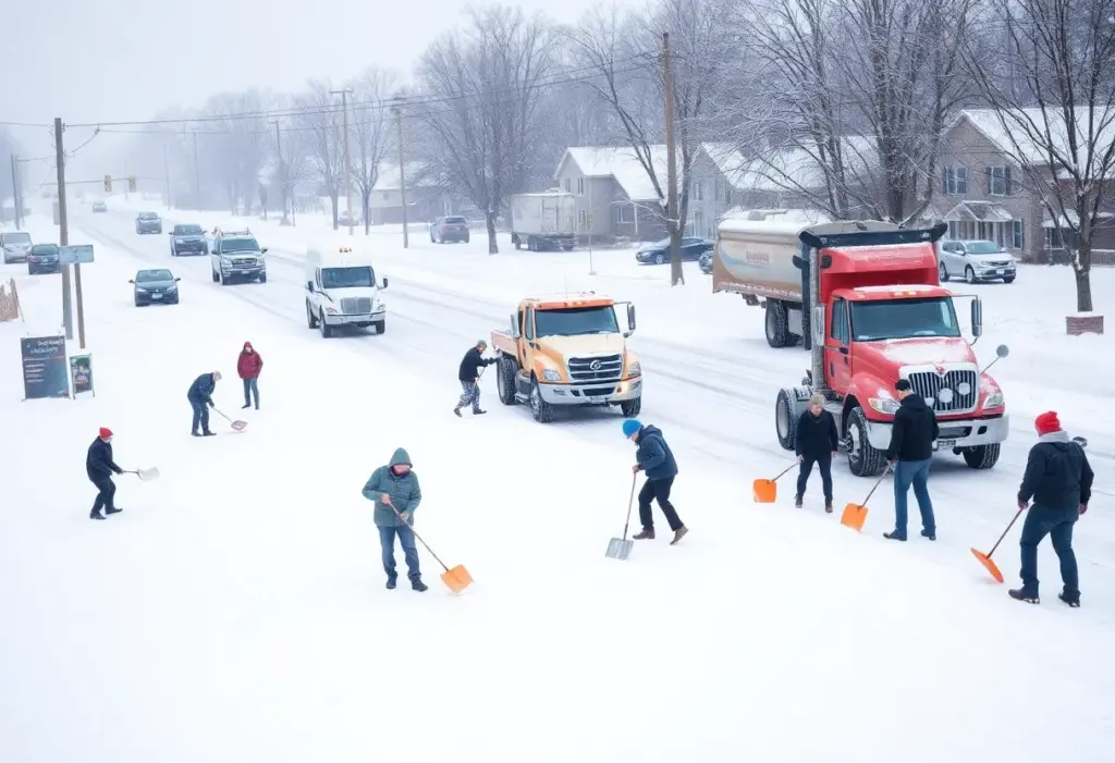 Residents of Lexington clearing snow and supporting each other during winter storm