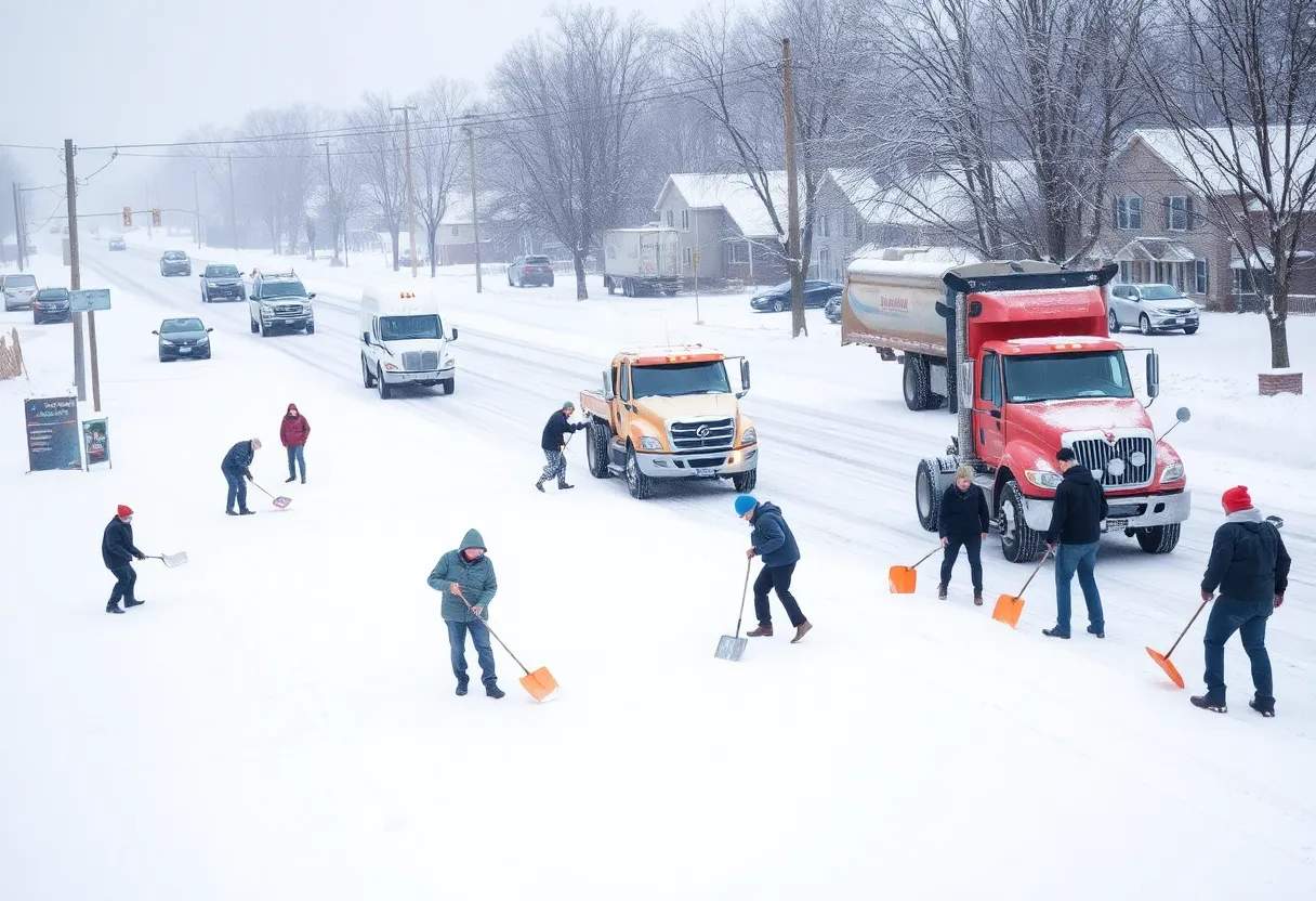 Residents of Lexington clearing snow and supporting each other during winter storm