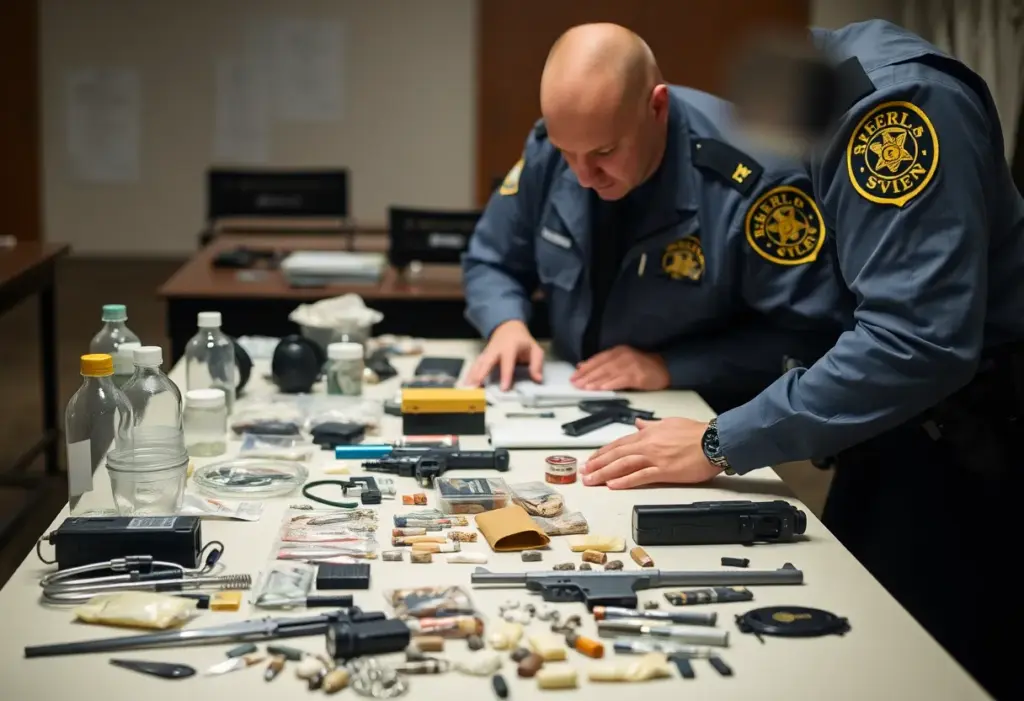Evidence from a drug trafficking operation displayed on a table.