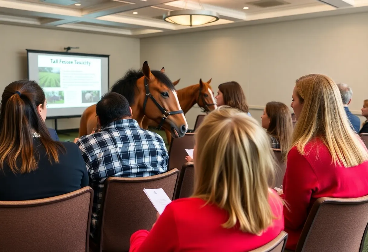Participants discussing tall fescue toxicity in a workshop setting