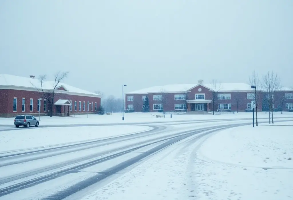 Snow-covered Fayette County Public Schools during Winter Storm Fern