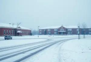 Snow-covered Fayette County Public Schools during Winter Storm Fern