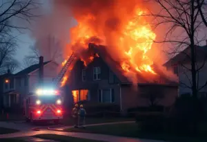 Fire engulfing a home on American Avenue in Lexington