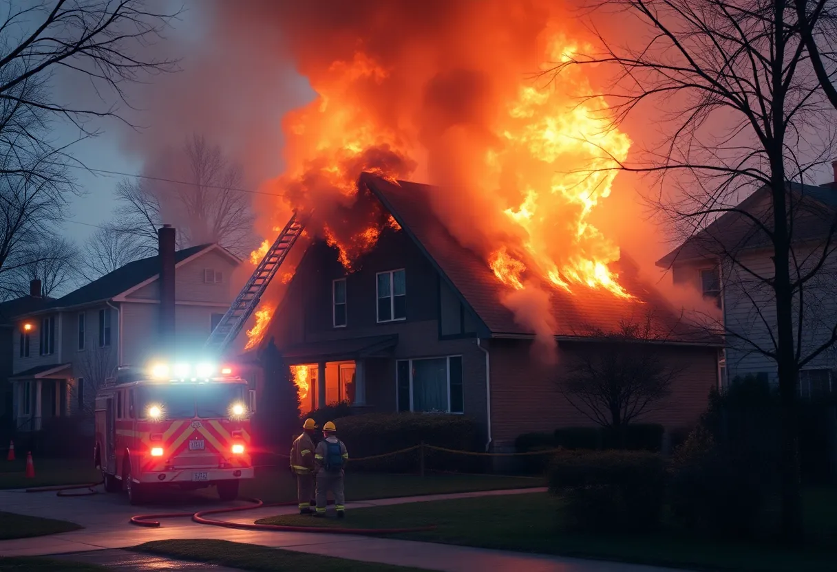 Fire engulfing a home on American Avenue in Lexington