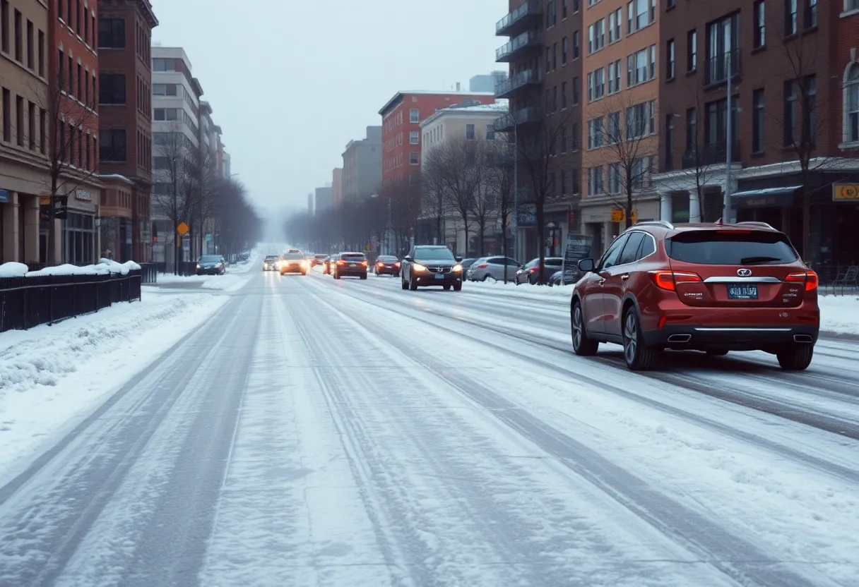 Icy roads in Lexington, Kentucky after a winter storm