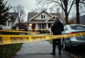 Police investigation scene in a suburban neighborhood