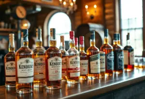 Display of Kentucky bourbon bottles at an auction