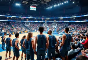 Kentucky Wildcats players wearing denim uniforms during a basketball game