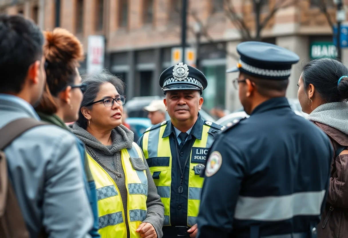 Police officer discussing public safety with residents