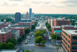 Vibrant cityscape view of Lexington, Kentucky, symbolizing community growth.