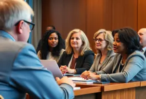 Council members engaged in a community meeting