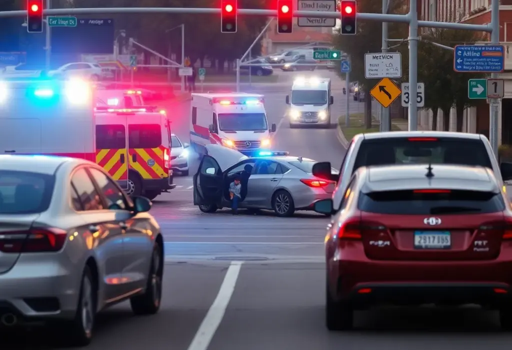 Emergency responders at the scene of a vehicle collision in Lexington, Kentucky.