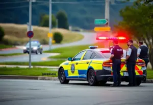Police officers at the scene of a shooting incident in Lexington, Kentucky.