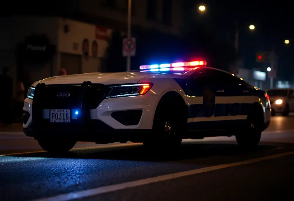 Police car with flashing lights responding to an incident