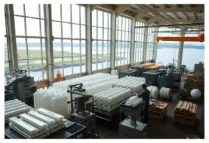 Inside view of a manufacturing facility focusing on fiberglass covers.