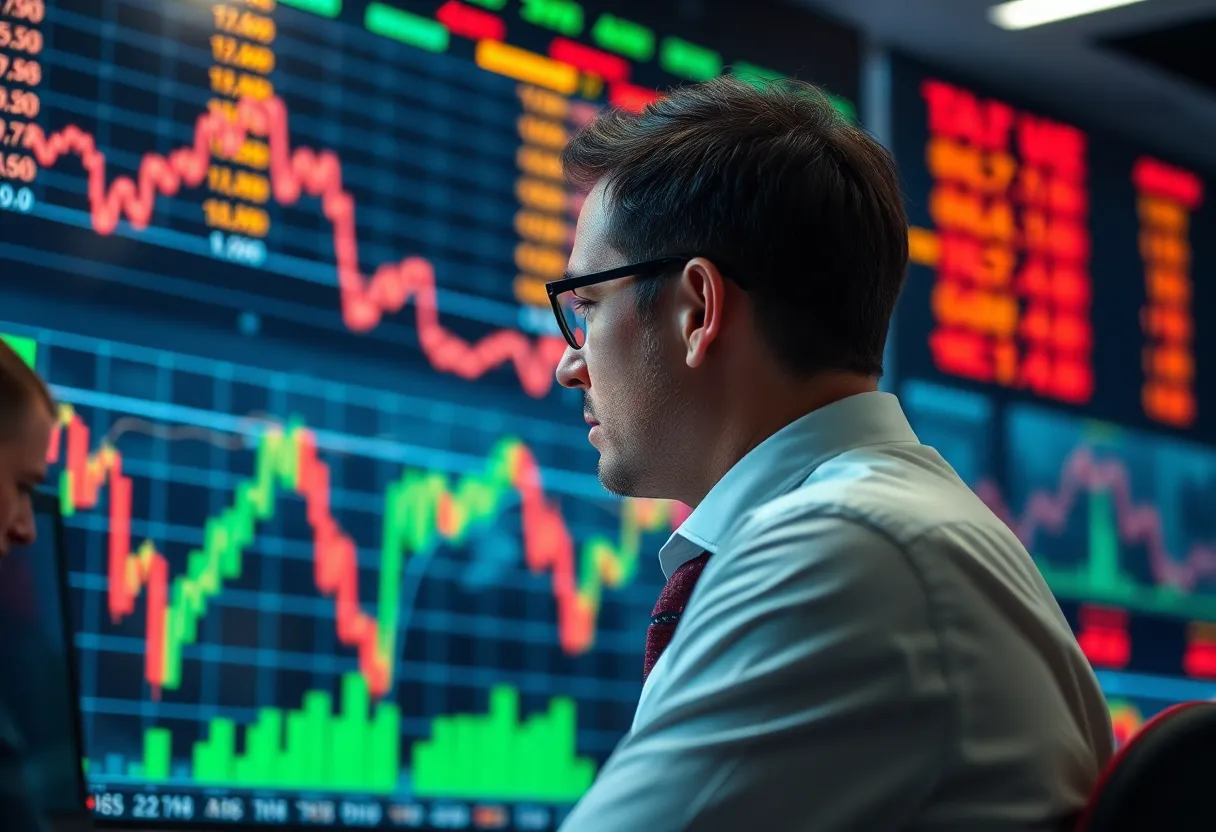 Stock market decline with trends showing fluctuations.