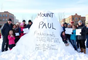 Community members participating in the Mount Paul snow pile contest in Lexington.