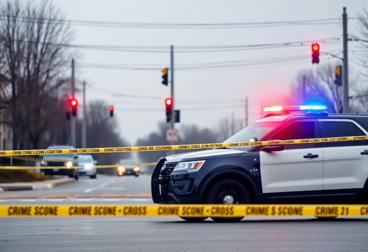 Crime scene near intersection with police vehicles