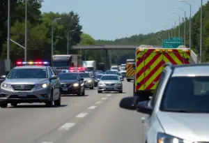 Emergency vehicles at the scene of a traffic collision on I-75 South in Lexington KY