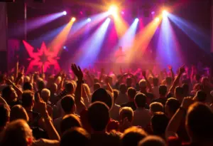 A lively concert atmosphere with fans enjoying country music.