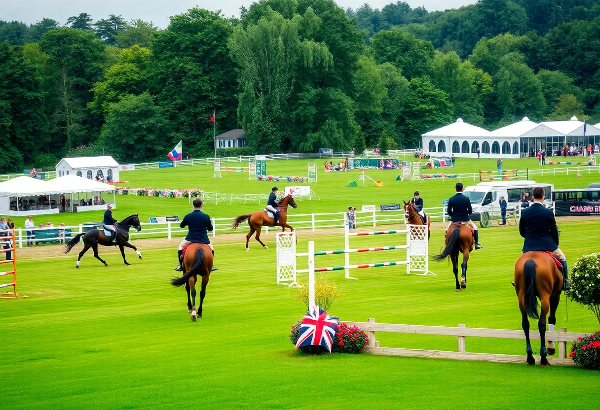 Riders competing in the USEA Classic Series at a picturesque location.
