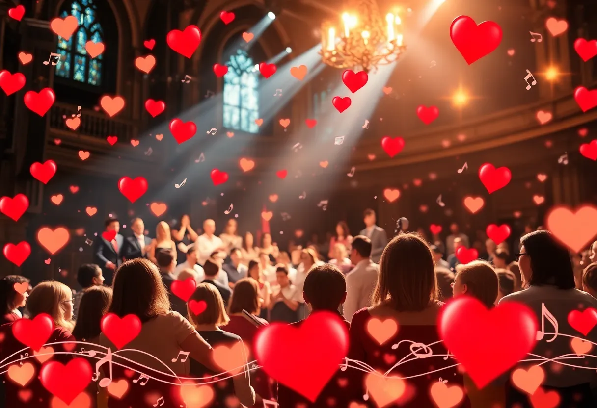Choirs performing at a Valentine's Day concert