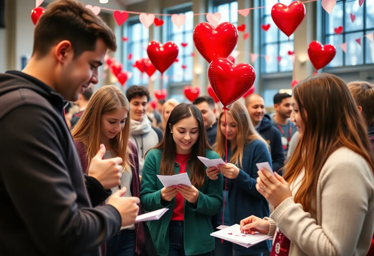 Students celebrating Valentine's Day at the University of Kentucky